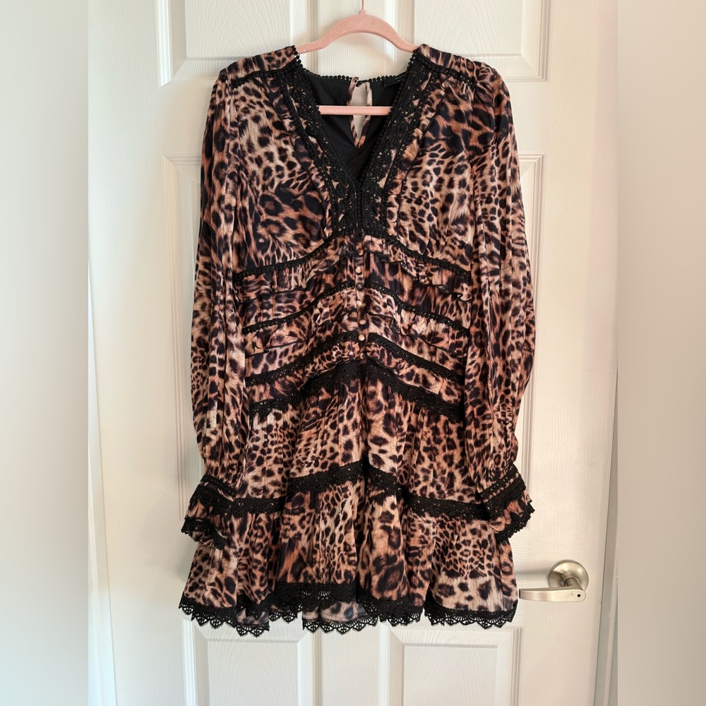 ALL SAINTS Zora Evita Dress New With Tags Brown Animal Print Size 8 - Picture 6 of 16